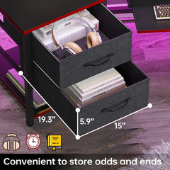 79" Wing-Shaped Gaming Desk with Fabric Drawers, LED Strip, Monitor Shelf & Full Accessories