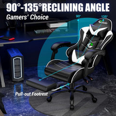 Racing Style Gaming Chair with Vibrating Lumbar Massager, Neck Pillow & Footrest