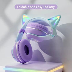 EOENKK RGB Cat Ear Wireless Headset — Bluetooth 5.3, 40mm Drivers, Memory Foam, Voice Assistant