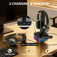 Wireless Bluetooth Gaming Headset — RGB Charging Dock, Noise-Cancelling Mic, Ergonomic Design